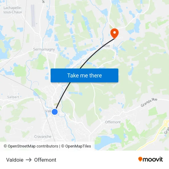 Valdoie to Offemont map