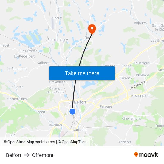Belfort to Offemont map