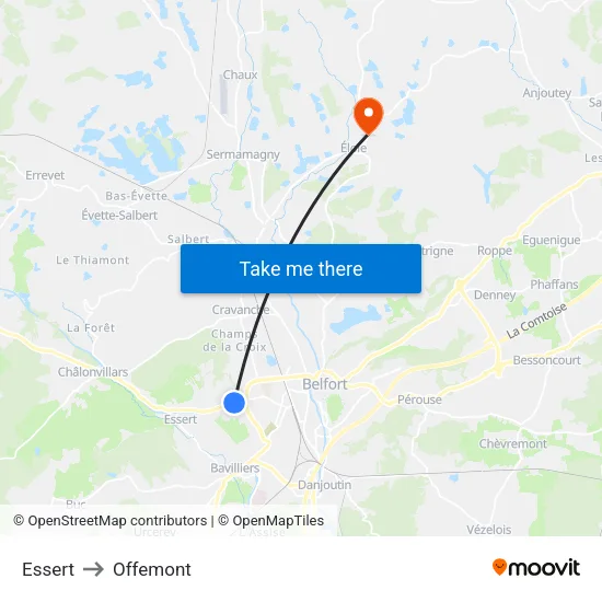 Essert to Offemont map