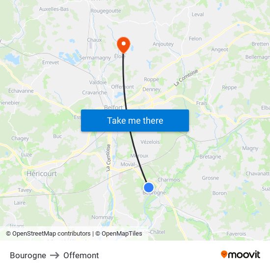 Bourogne to Offemont map