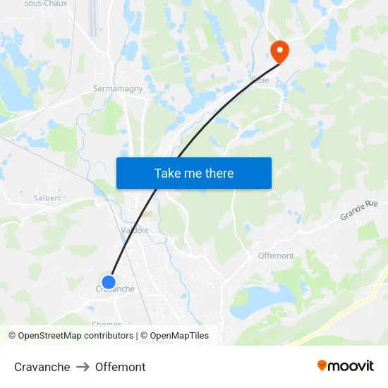 Cravanche to Offemont map
