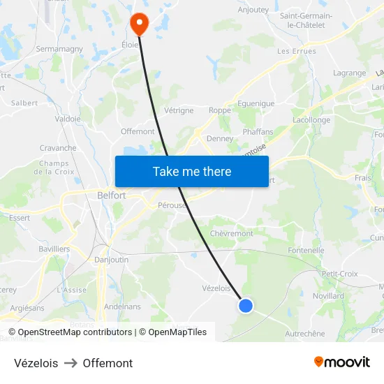 Vézelois to Offemont map
