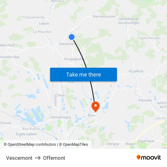 Vescemont to Offemont map