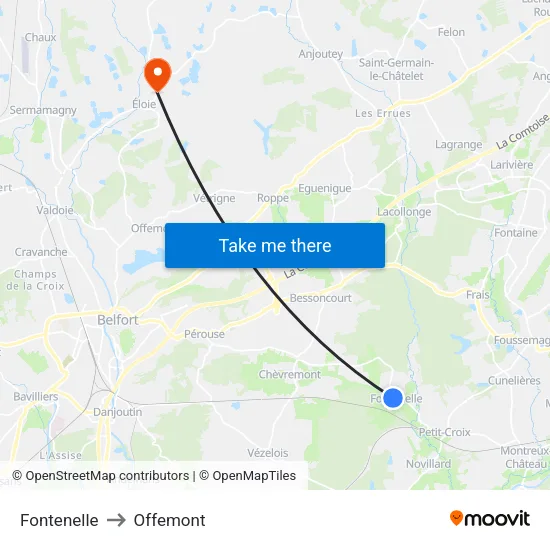 Fontenelle to Offemont map