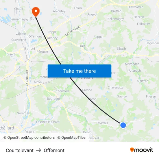 Courtelevant to Offemont map