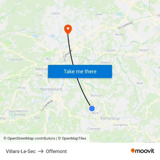 Villars-Le-Sec to Offemont map
