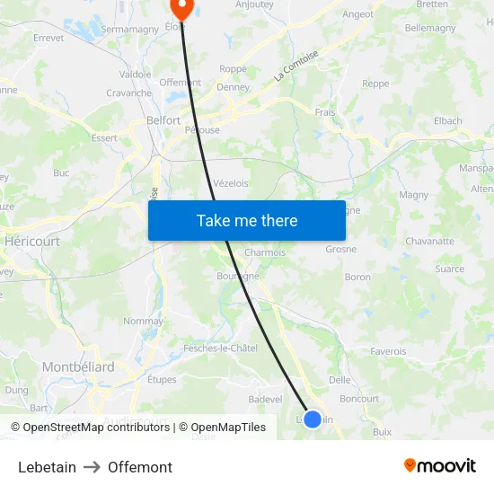 Lebetain to Offemont map