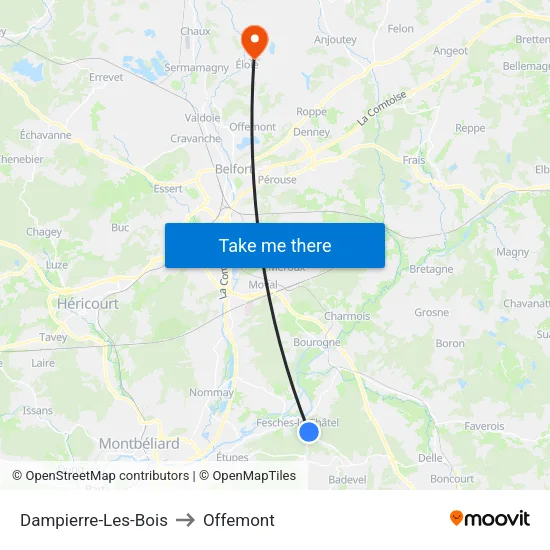 Dampierre-Les-Bois to Offemont map