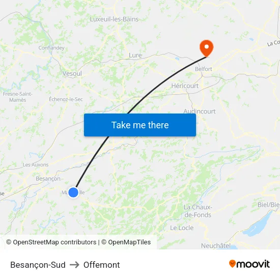 Besançon-Sud to Offemont map
