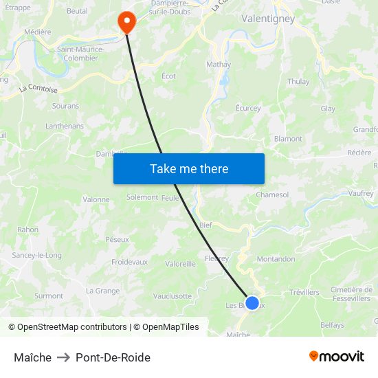 Maîche to Pont-De-Roide map