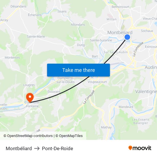 Montbéliard to Pont-De-Roide map