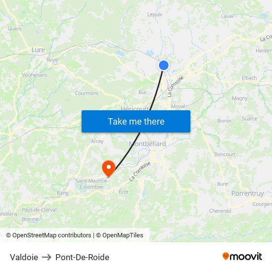 Valdoie to Pont-De-Roide map