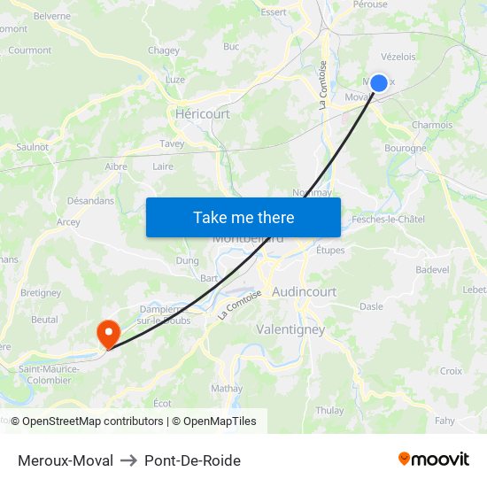 Meroux-Moval to Pont-De-Roide map