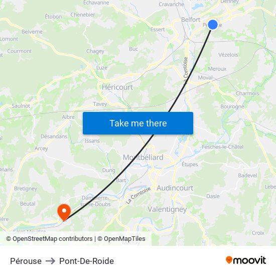 Pérouse to Pont-De-Roide map