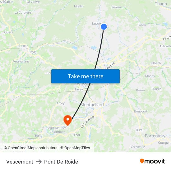 Vescemont to Pont-De-Roide map