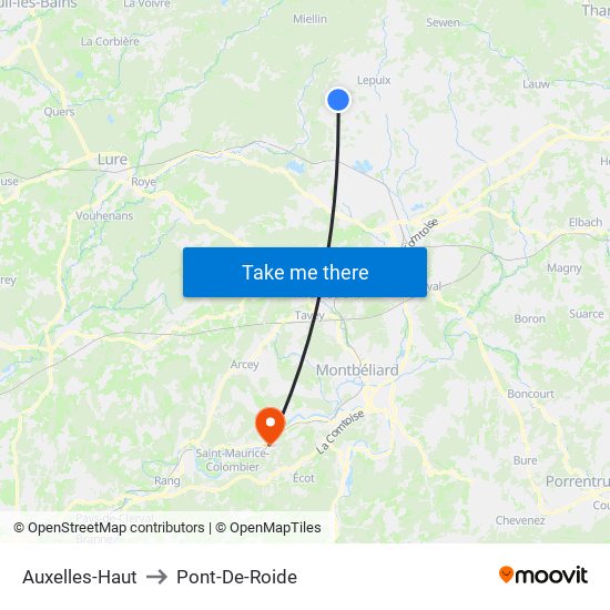 Auxelles-Haut to Pont-De-Roide map