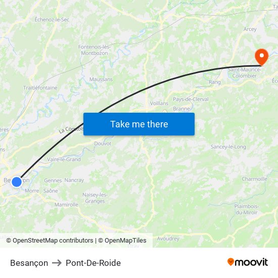 Besançon to Pont-De-Roide map