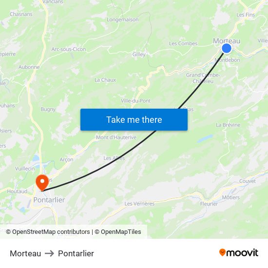 Morteau to Pontarlier map