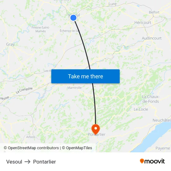 Vesoul to Pontarlier map