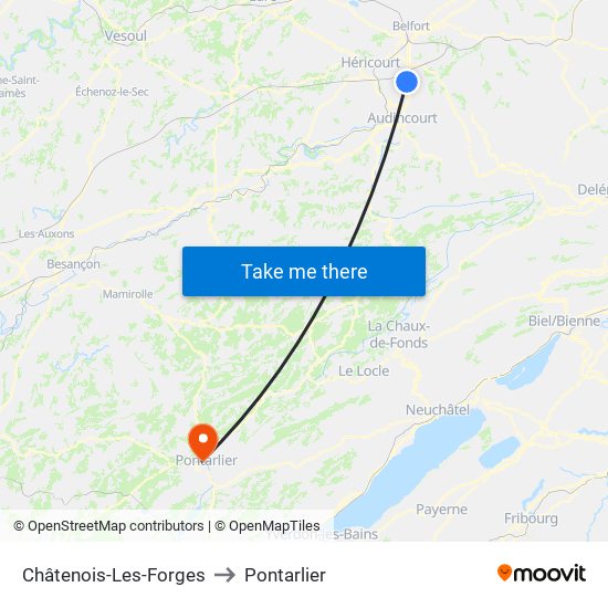 Châtenois-Les-Forges to Pontarlier map