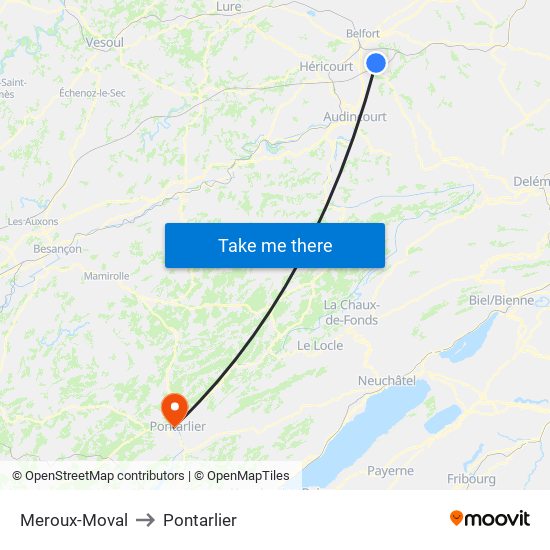 Meroux-Moval to Pontarlier map