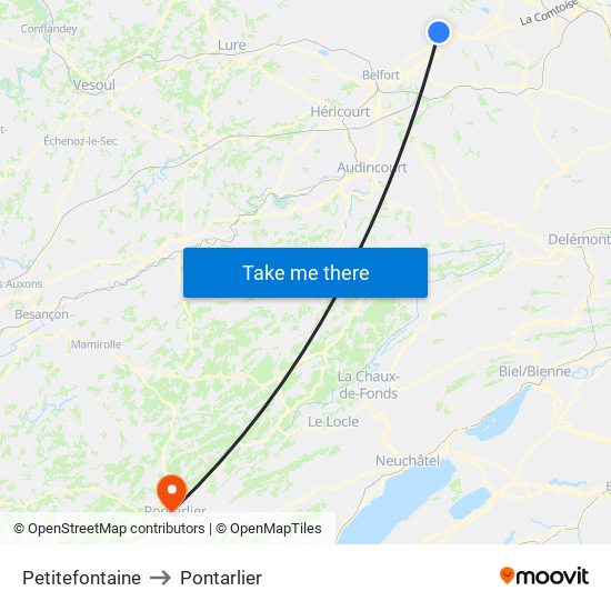 Petitefontaine to Pontarlier map