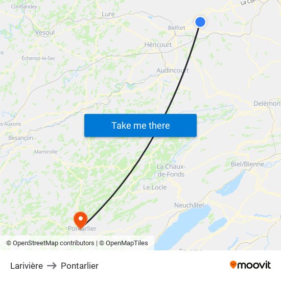 Larivière to Pontarlier map