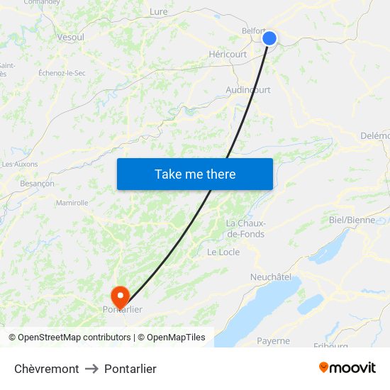 Chèvremont to Pontarlier map