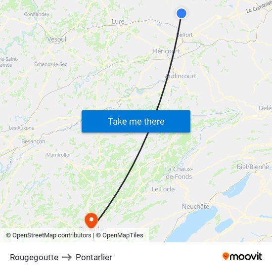 Rougegoutte to Pontarlier map