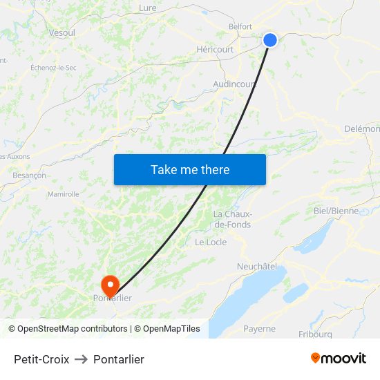 Petit-Croix to Pontarlier map