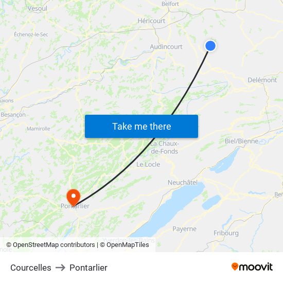 Courcelles to Pontarlier map