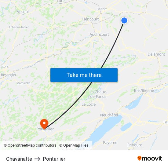 Chavanatte to Pontarlier map