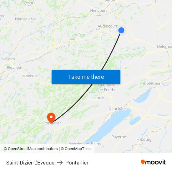 Saint-Dizier-L'Évêque to Pontarlier map