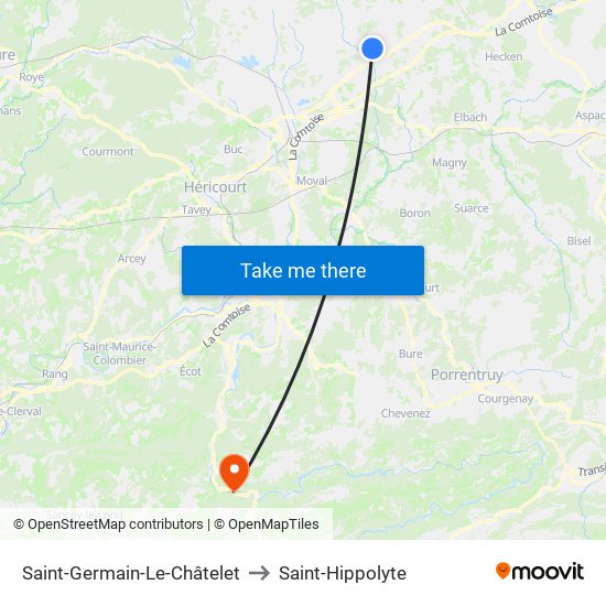 Saint-Germain-Le-Châtelet to Saint-Hippolyte map