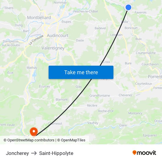 Joncherey to Saint-Hippolyte map