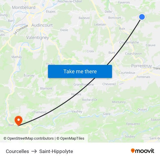 Courcelles to Saint-Hippolyte map