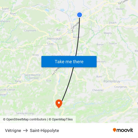 Vétrigne to Saint-Hippolyte map