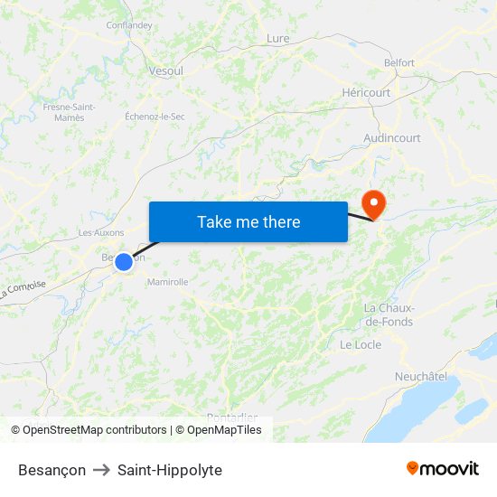 Besançon to Saint-Hippolyte map