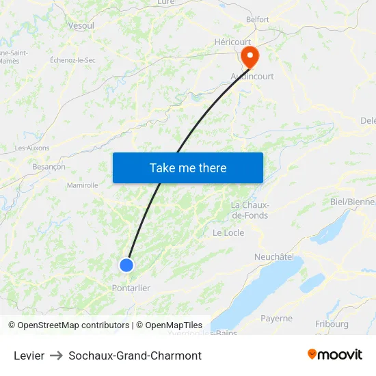 Levier to Sochaux-Grand-Charmont map