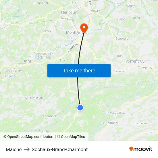 Maîche to Sochaux-Grand-Charmont map