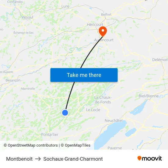 Montbenoît to Sochaux-Grand-Charmont map
