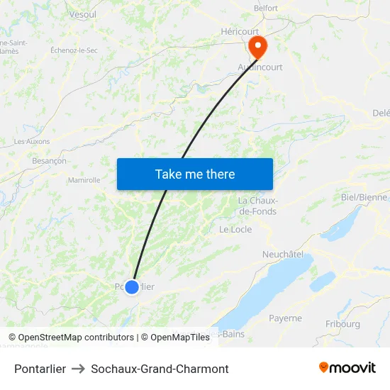 Pontarlier to Sochaux-Grand-Charmont map