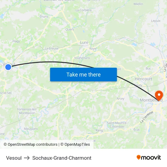 Vesoul to Sochaux-Grand-Charmont map