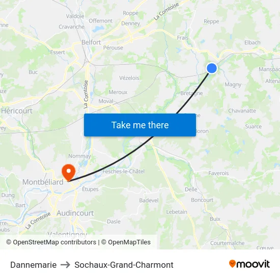 Dannemarie to Sochaux-Grand-Charmont map