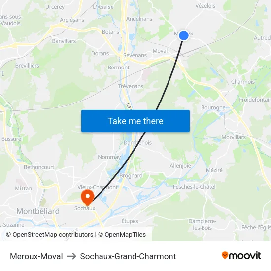 Meroux-Moval to Sochaux-Grand-Charmont map