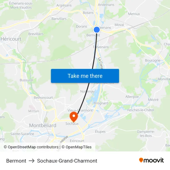 Bermont to Sochaux-Grand-Charmont map