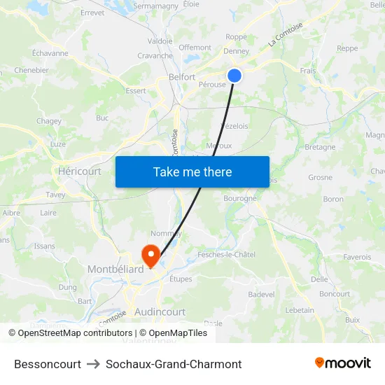 Bessoncourt to Sochaux-Grand-Charmont map