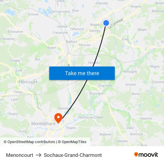 Menoncourt to Sochaux-Grand-Charmont map