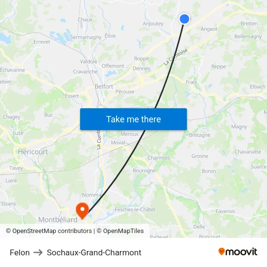 Felon to Sochaux-Grand-Charmont map