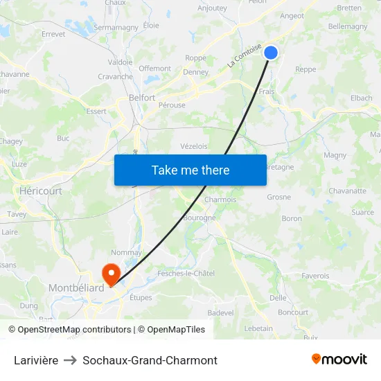 Larivière to Sochaux-Grand-Charmont map